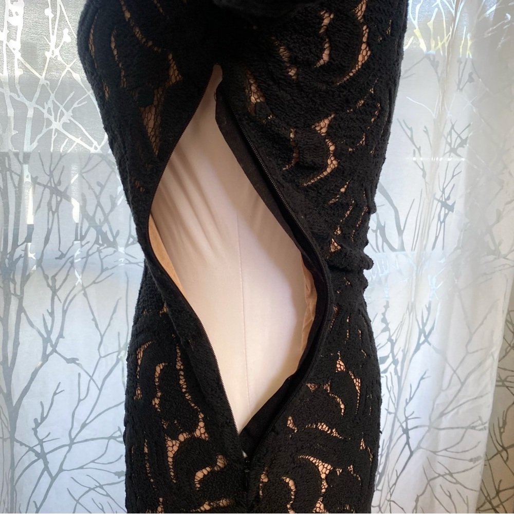 A.L.C ALC Scarlett crewneck long sleeve nude black lace mini dress - Picture 8 of 12